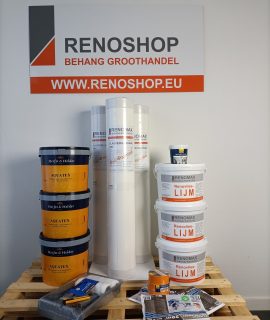 Complete Set 150m2 Glasvezel 200 Grams Glad Met Lijm, Latex Schrobklasse 1 En Benodigdheden