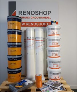 Complete Set 250m2 Glasvezel 200 Grams Met Lijm, Latex Schrobklasse 1 En Benodigdheden